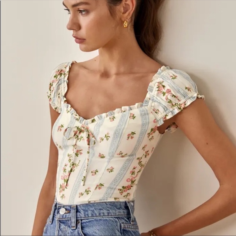 NWOT Reformation Ogden Floral Crepe Top In Surrey 8